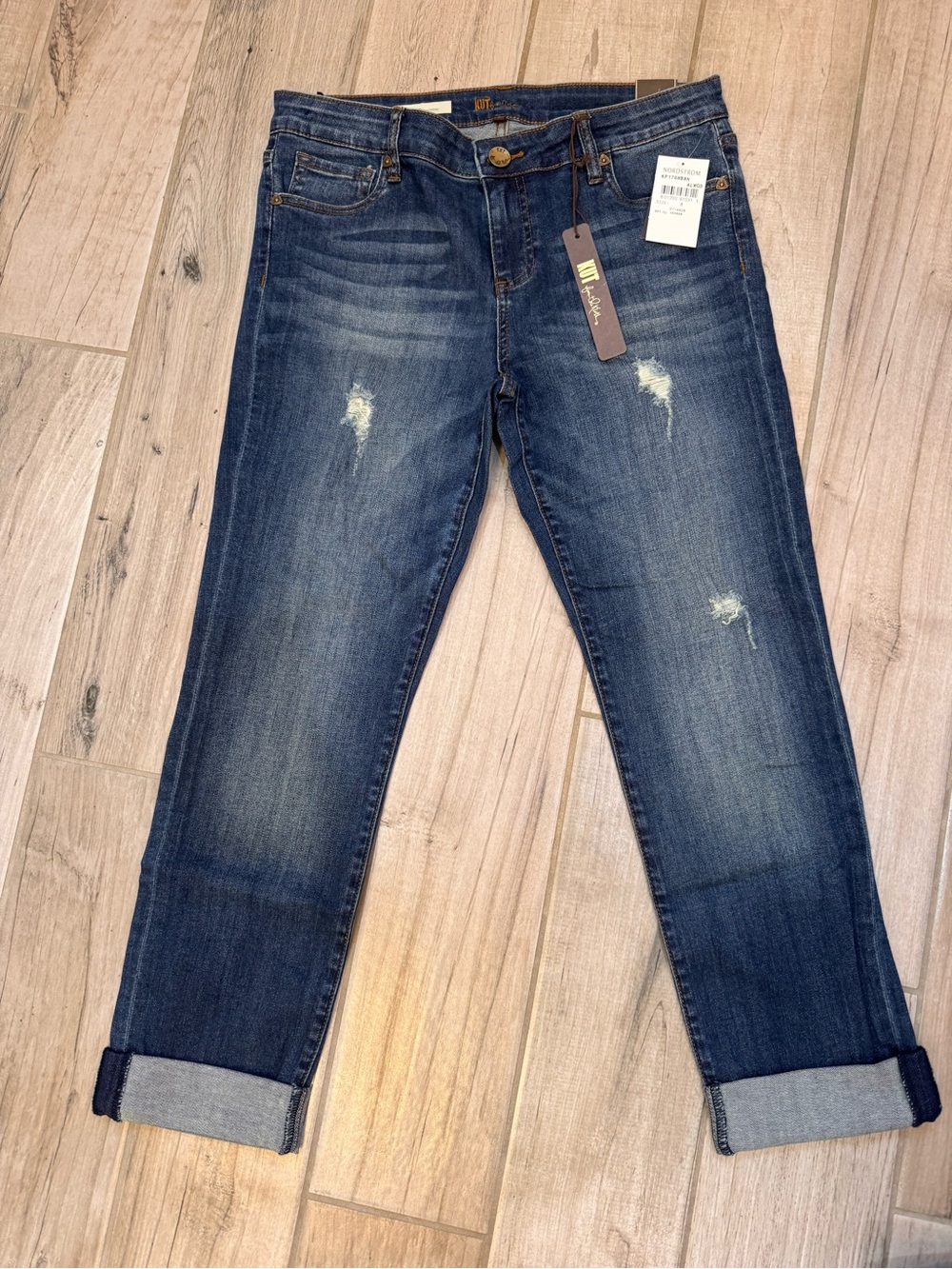 Kut from the Kloth Dark Blue Distressed Cuffed Boyfriend Jeans